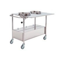 Cast trolley: stainless steel structure with lower cabinet, trays and board